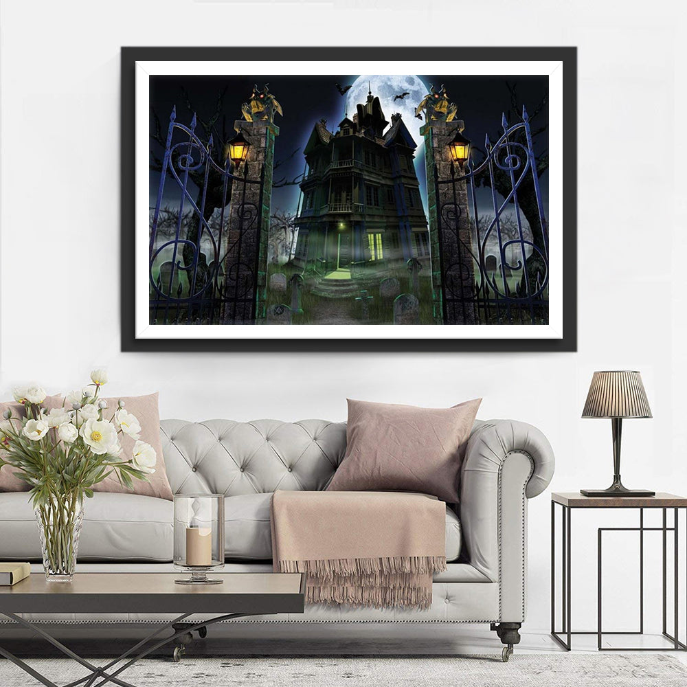 Geheimzinnig Herenhuis in Nacht Diamond Painting