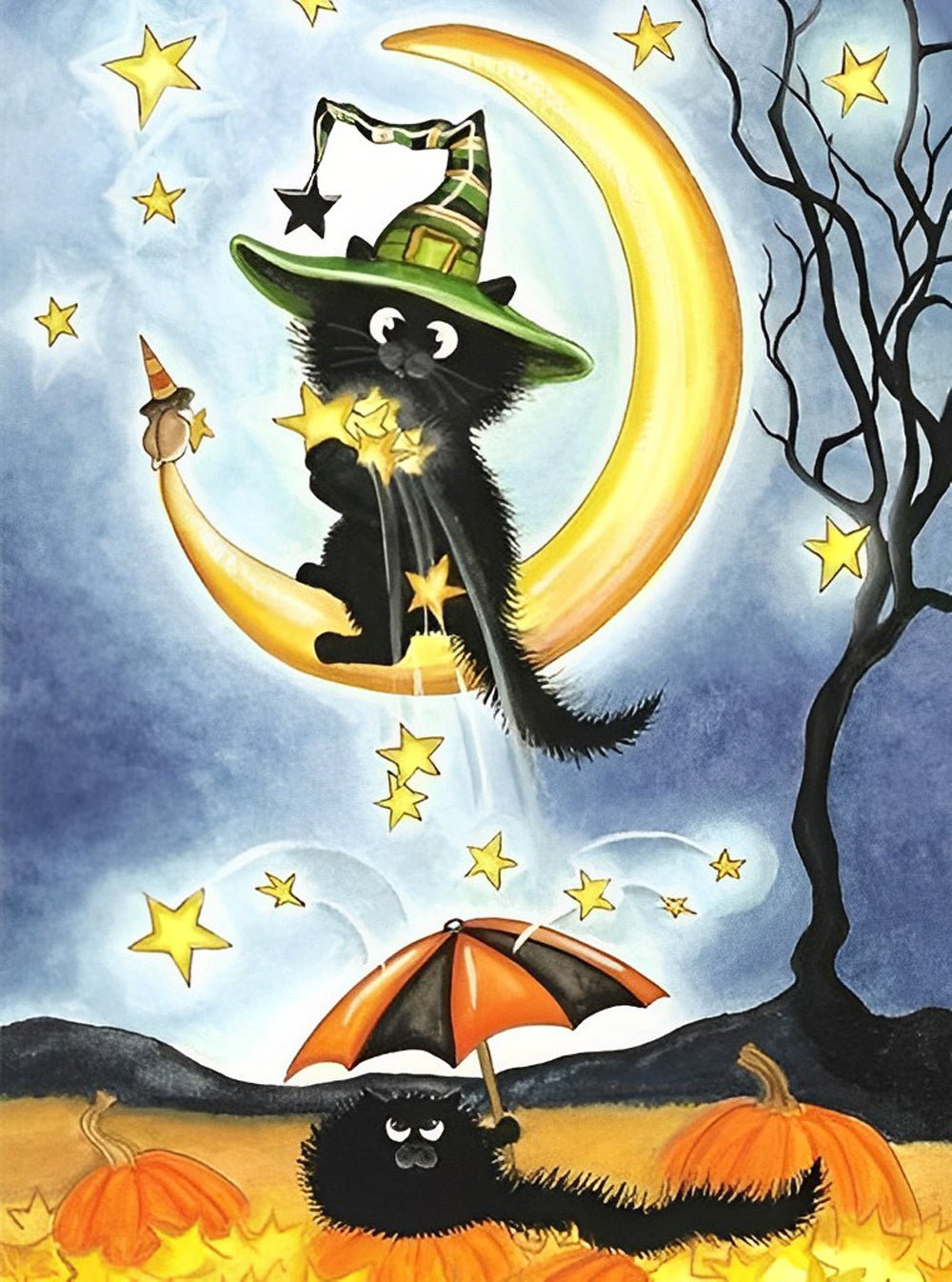 Geheimzinnige Katten in Halloween-nacht Diamond Painting