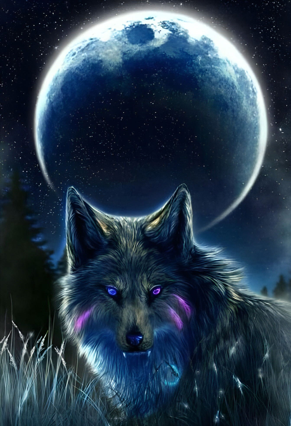 Geheimzinnige Wolf in het Maanlicht Diamond Painting