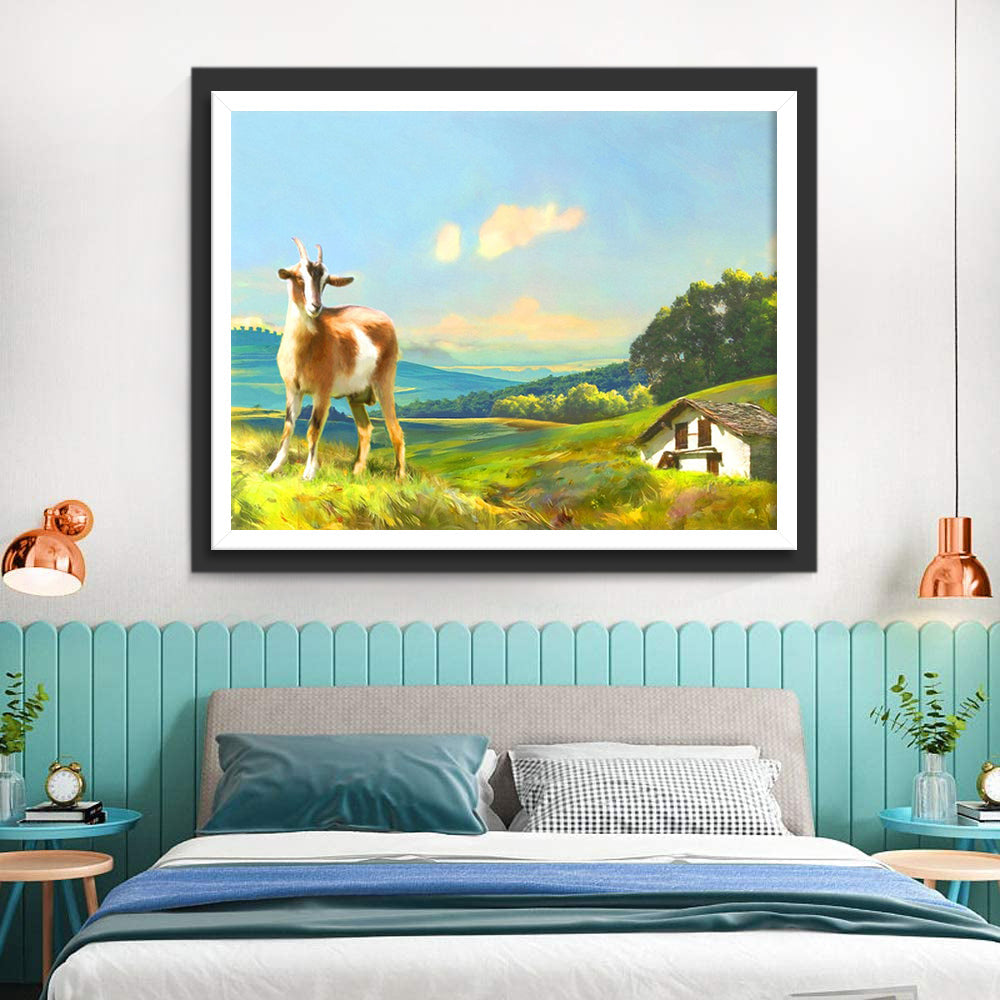 Geit bij Knus Huisje op het Land Diamond Painting