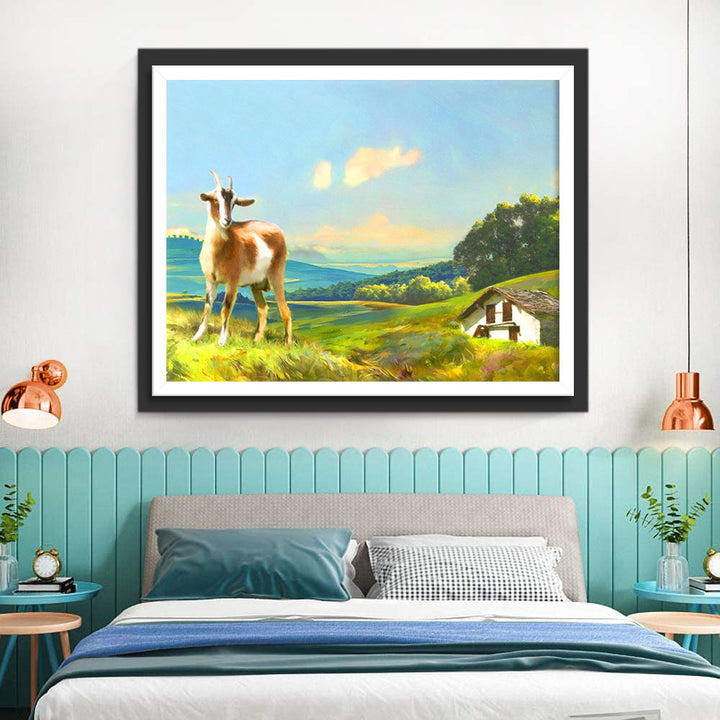 Geit bij Knus Huisje op het Land Diamond Painting