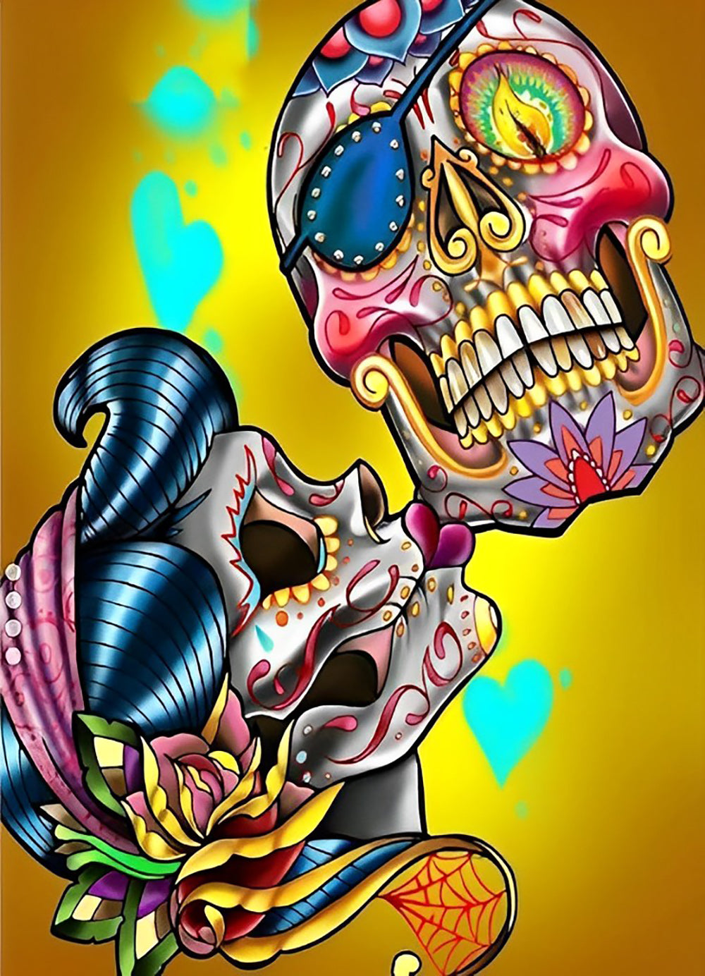 Gekleurde Doodshoofden in Een Magisch Tafereel Diamond Painting
