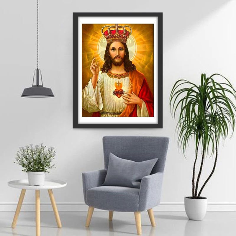 Gekroonde Heiland met Heilige Hart Diamond Painting