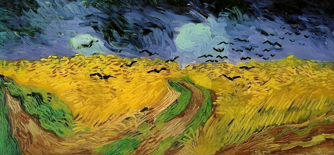 Gele Akkers en Zwarte Vogels onder de Wolken Diamond Painting