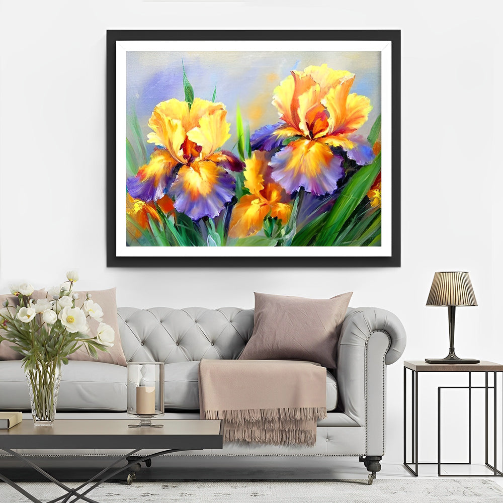 Gele en Paarse Irisbloemen Diamond Painting
