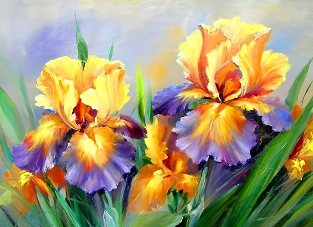 Gele en Paarse Irisbloemen Diamond Painting