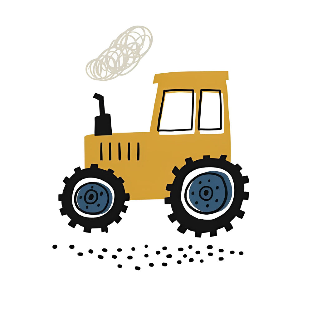 Gele Tractor met Roken Schoorsteen Diamond Painting