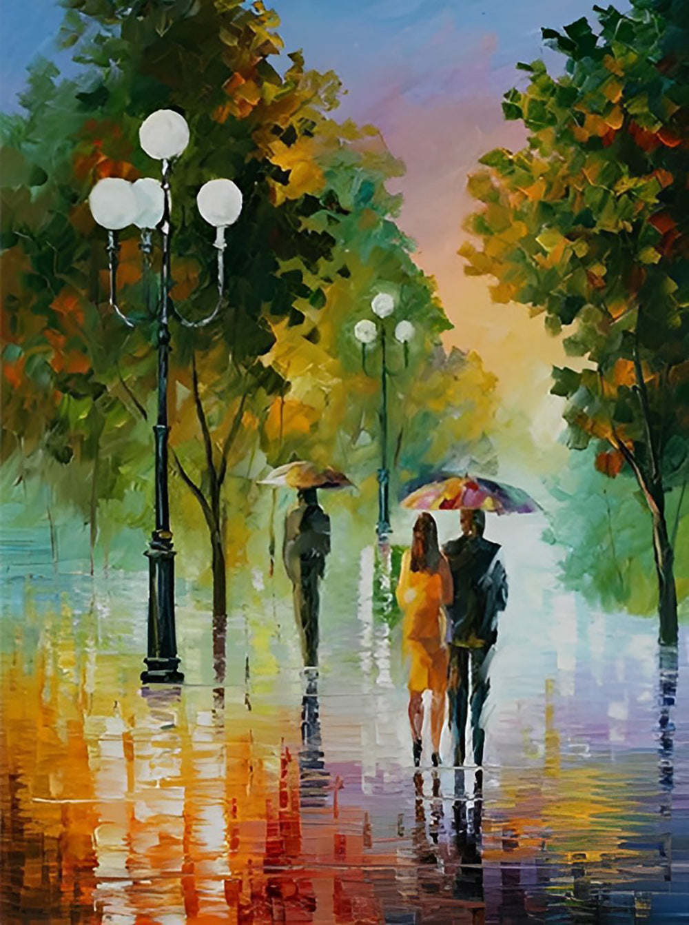 Geliefden onder Paraplu in Kleurrijk Regenweer Diamond Painting