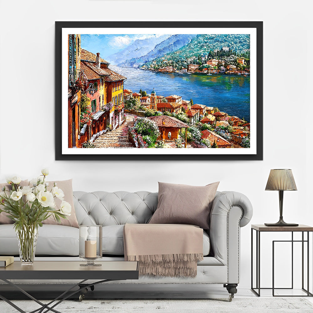 Geplaveide Straatjes, Oude Huizen en Glimmende Wateren Diamond Painting