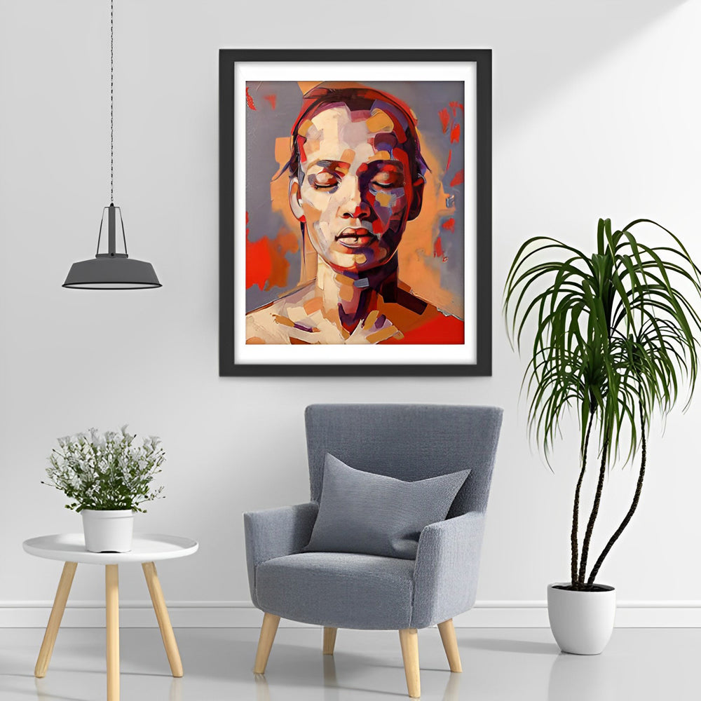 Gesloten Ogen in Kleurrijke Vormen Diamond Painting