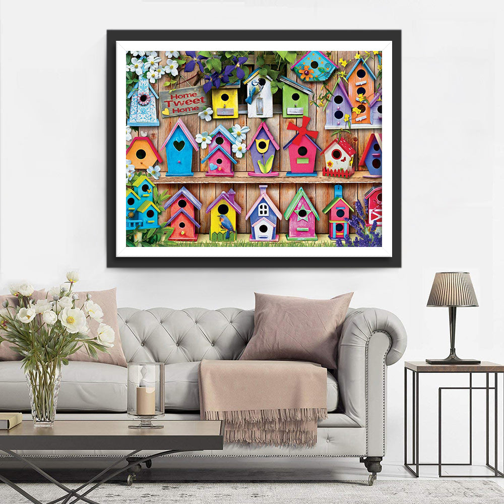 Gevarieerde Vogelhuisjes op Rij Diamond Painting