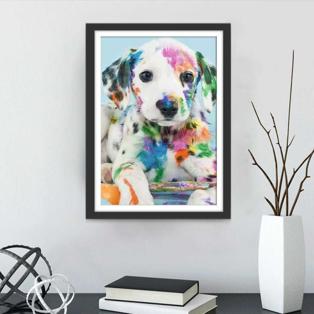 Gevlekte Hond met Kleurrijke Verf Diamond Painting