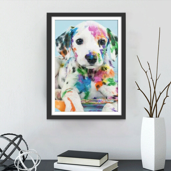Gevlekte Hond met Kleurrijke Verf Diamond Painting