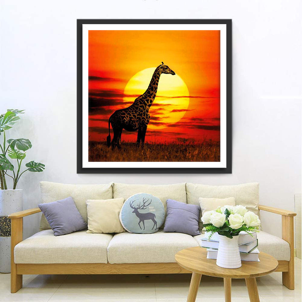 Giraf bij Zonsondergang Diamond Painting
