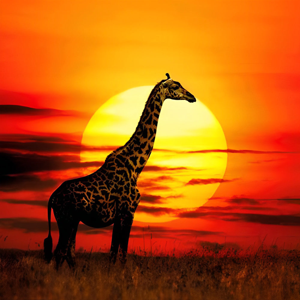 Giraf bij Zonsondergang Diamond Painting