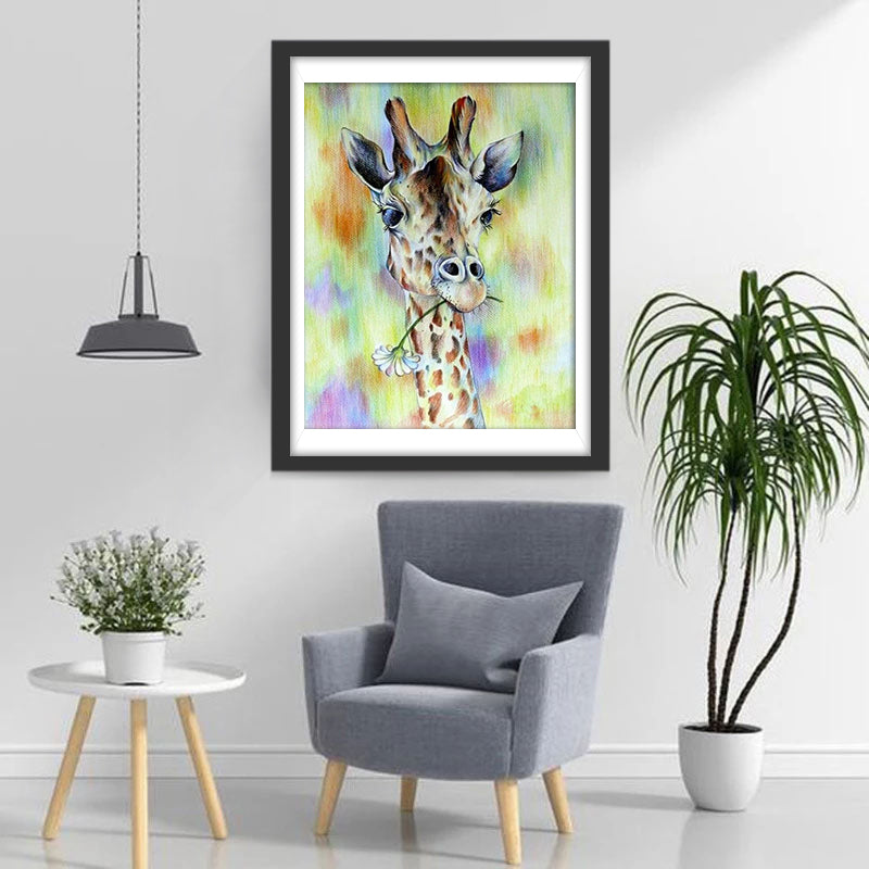 Giraf met een Witte Bloem Diamond Painting