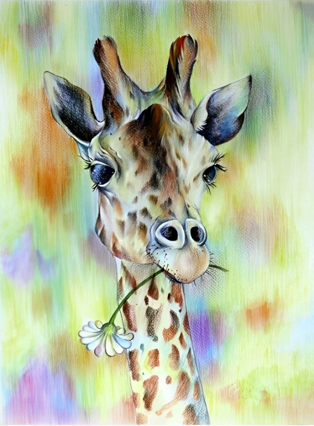 Giraf met een Witte Bloem Diamond Painting
