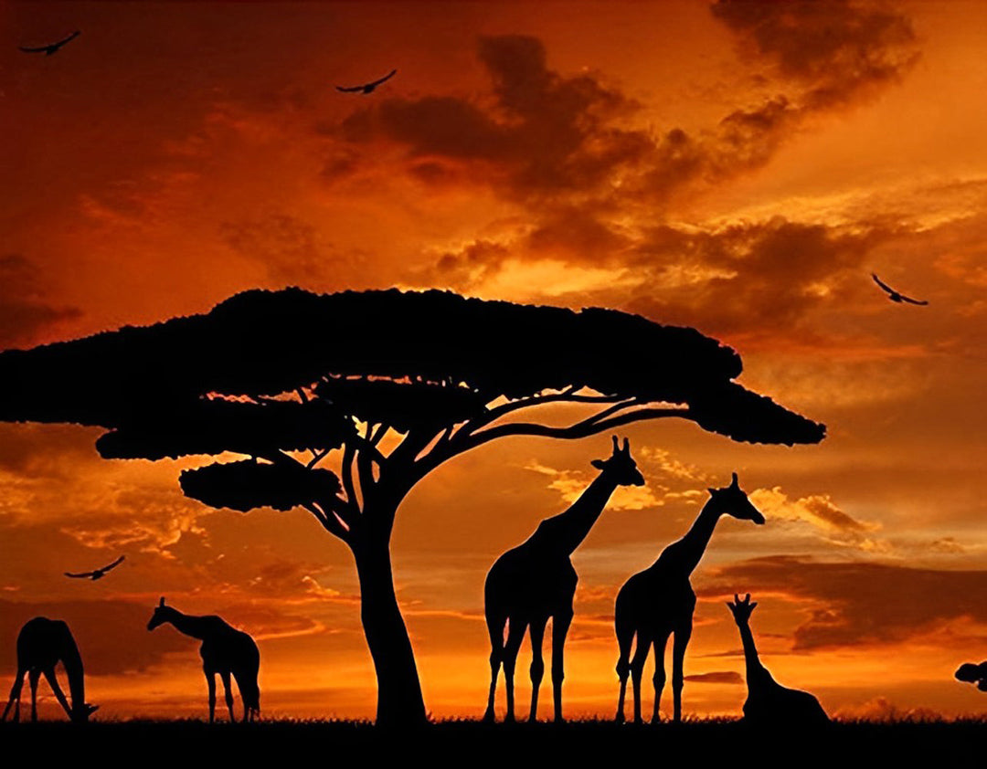 Giraffen bij Zonsondergang Diamond Painting