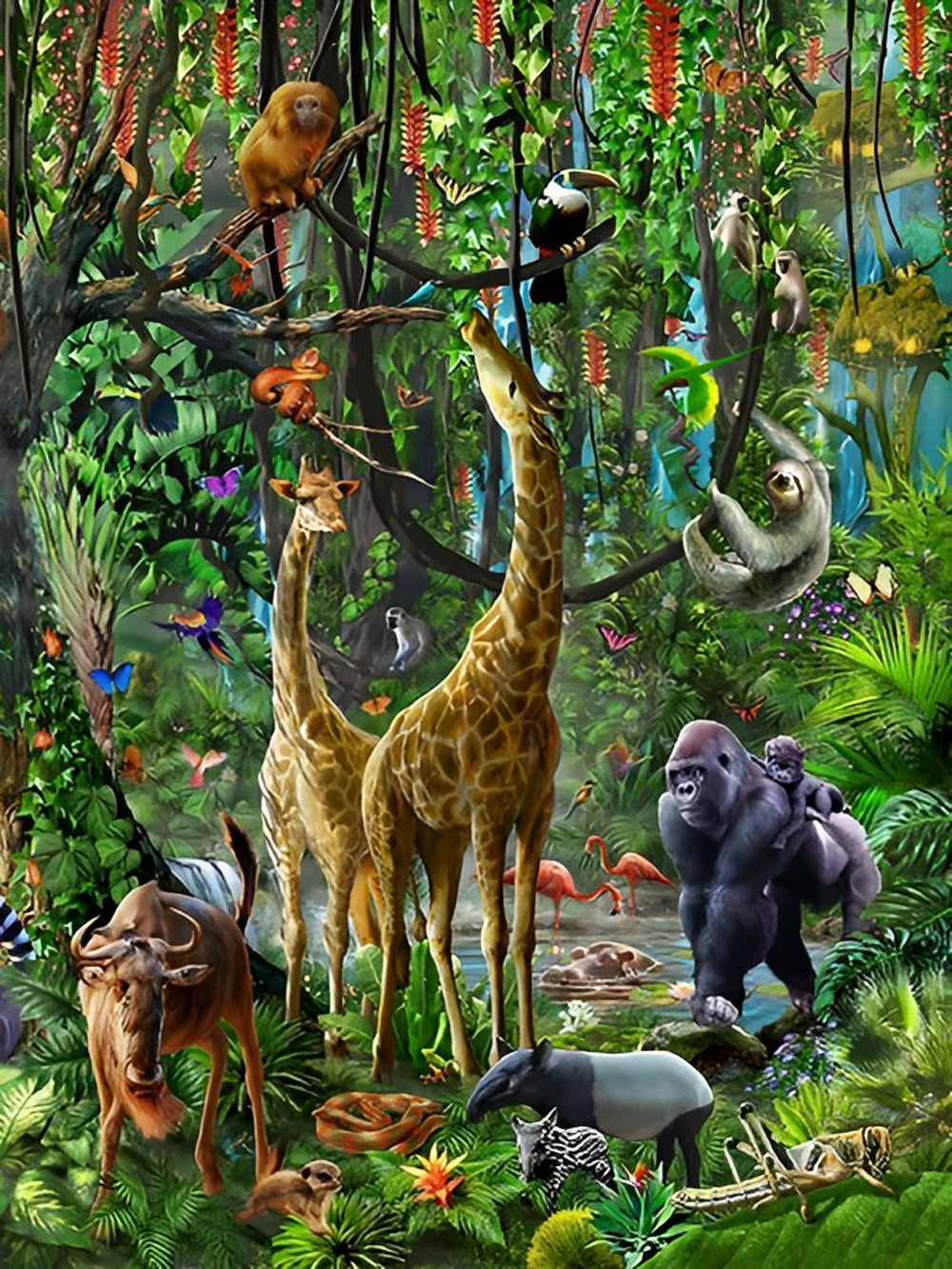 Giraffen en Veel Dieren in het Bos Diamond Painting