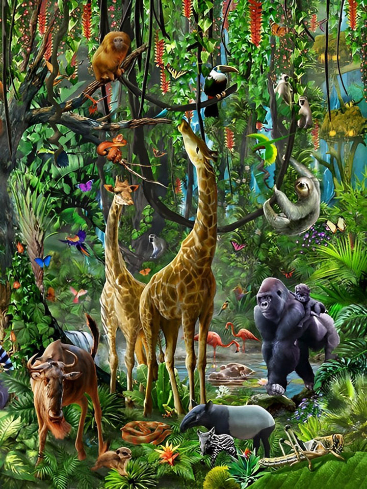 Giraffen en Veel Dieren in het Bos Diamond Painting