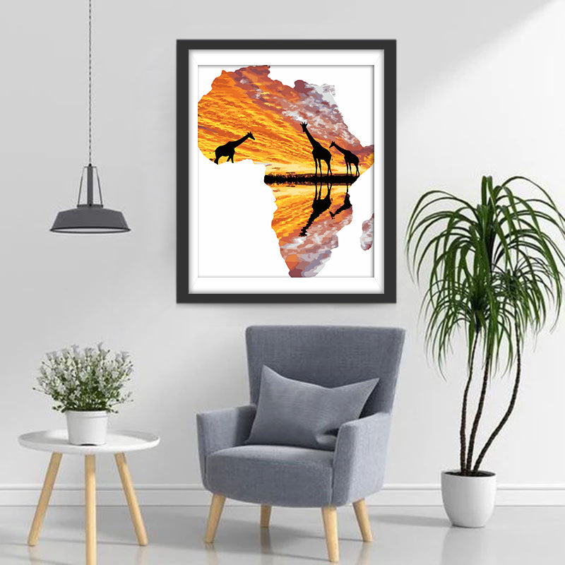 Giraffen in de Vorm van de Kaart van Afrika Diamond Painting