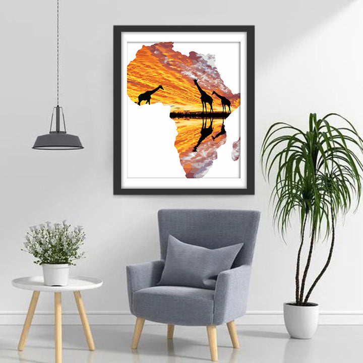 Giraffen in de Vorm van de Kaart van Afrika Diamond Painting