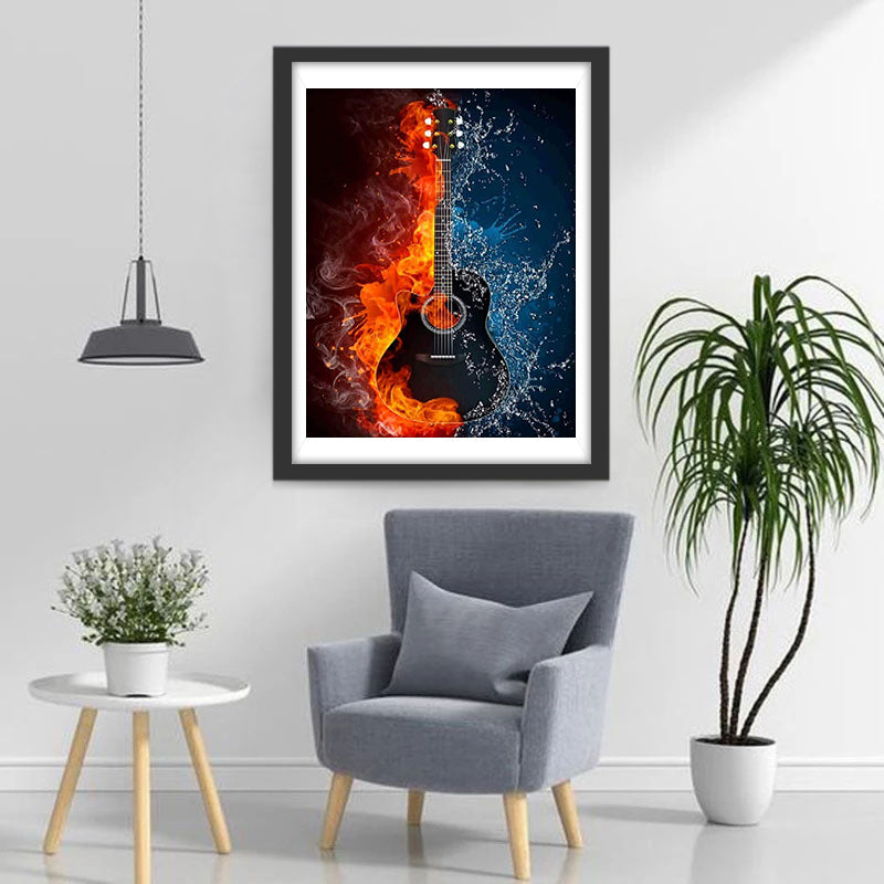 Gitaar tussen Vuur en Water Diamond Painting