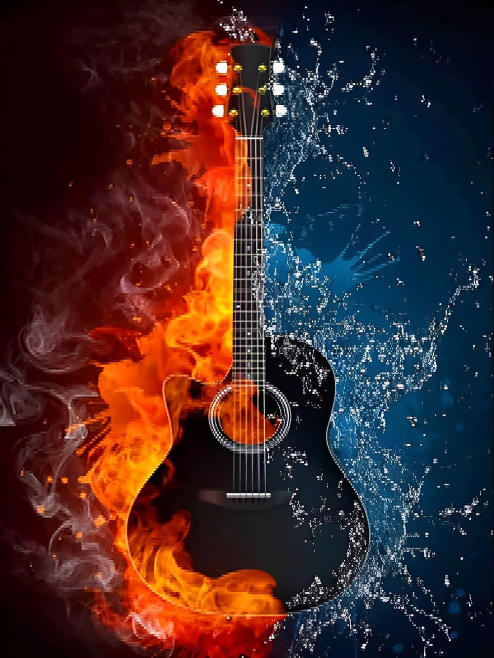 Gitaar tussen Vuur en Water Diamond Painting