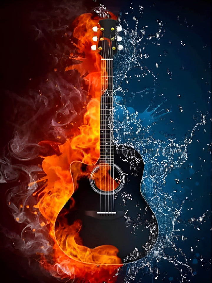 Gitaar tussen Vuur en Water Diamond Painting