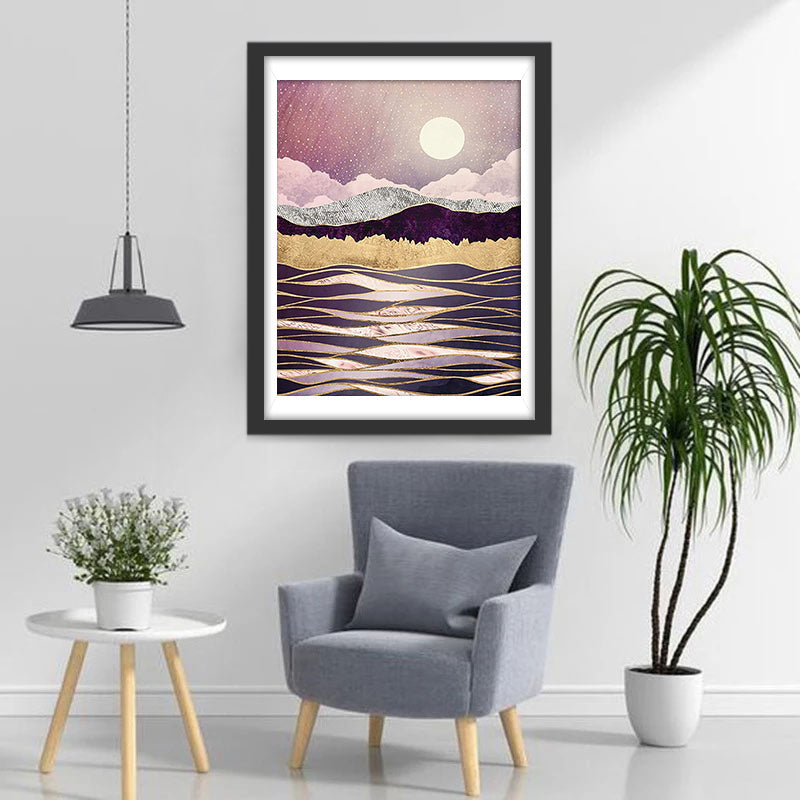 Glimmende Golven en Sterrenhemel in Purperen Sfeer Diamond Painting