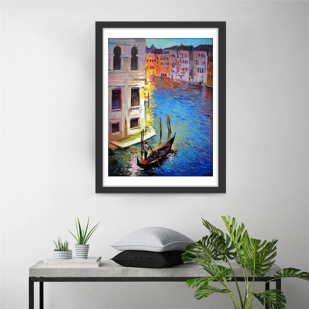 Glimmende Gondel en Kleurrijke Stadsoever Diamond Painting
