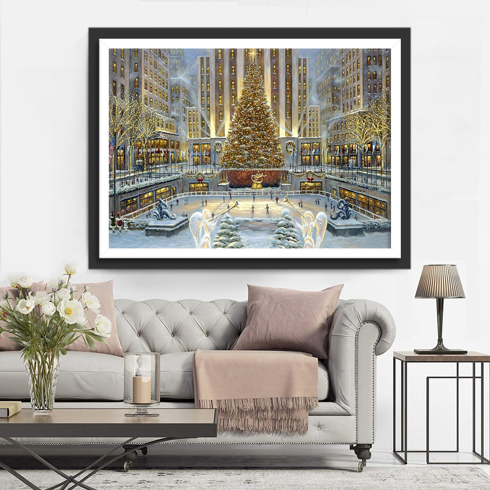 Glinsterend Kersttafereel in Stedelijk Plein Diamond Painting