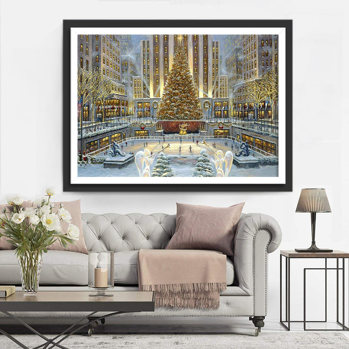 Glinsterend Kersttafereel in Stedelijk Plein Diamond Painting