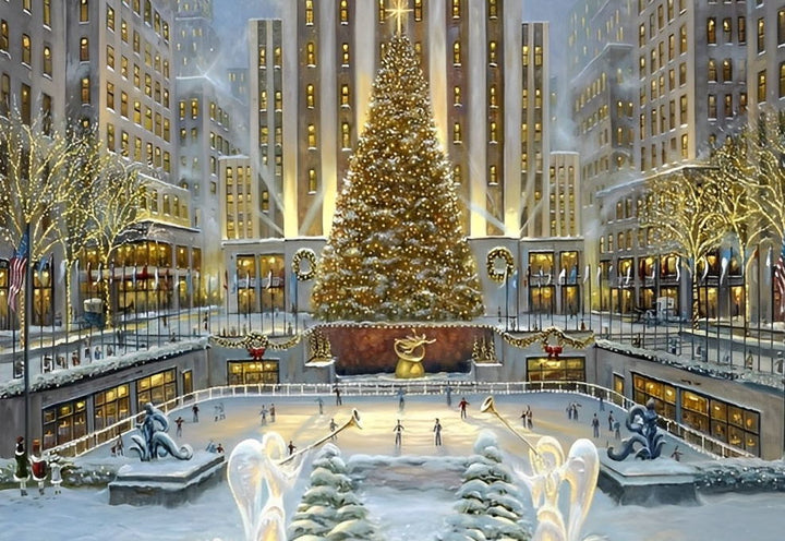 Glinsterend Kersttafereel in Stedelijk Plein Diamond Painting