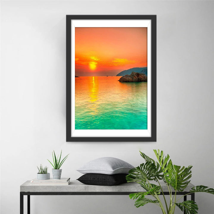 Gloed over Zee en Rotsen Diamond Painting