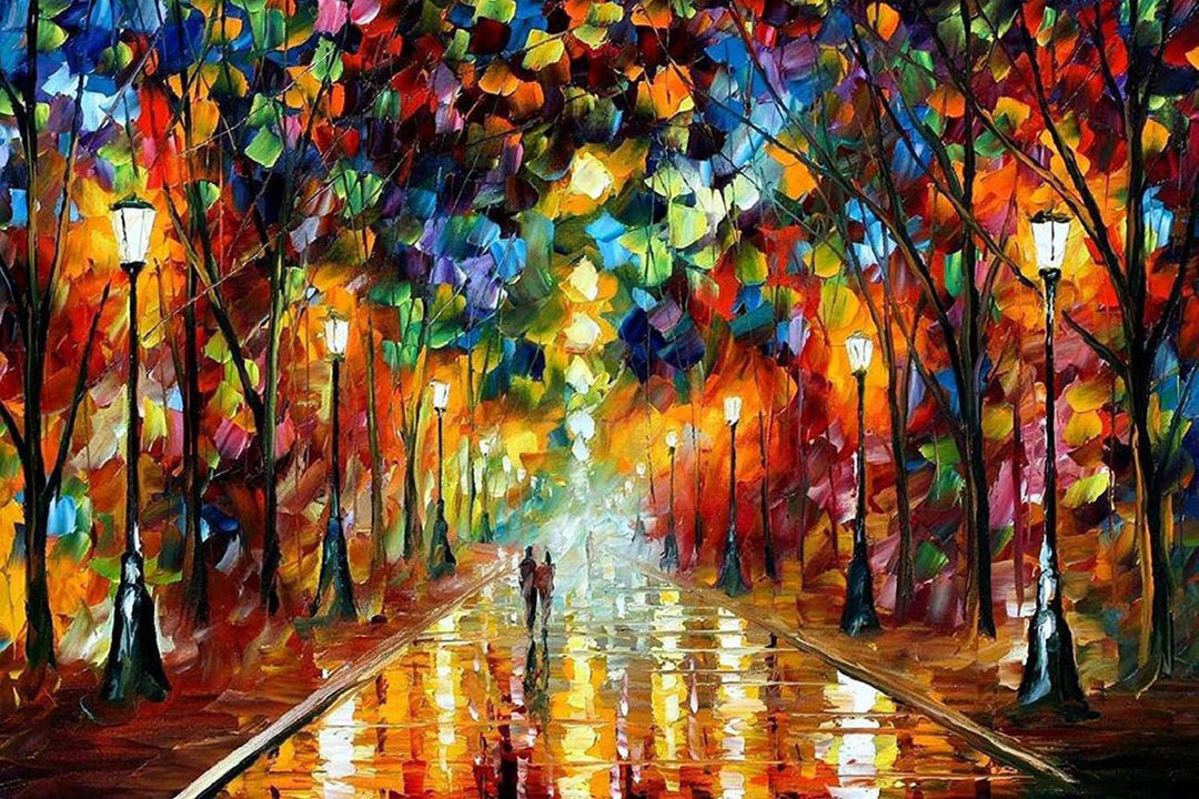 Gloedvolle Nacht in Geverfd Park Diamond Painting