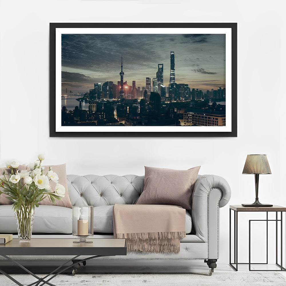Gloedvolle Skyline van Shanghai Diamond Painting