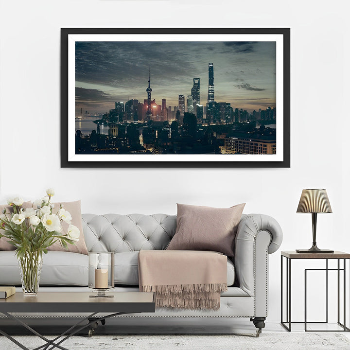 Gloedvolle Skyline van Shanghai Diamond Painting
