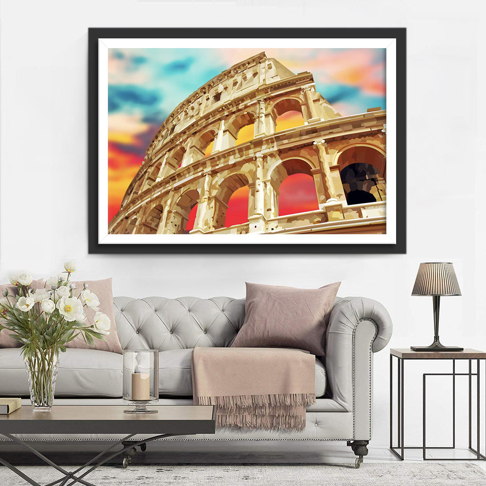 Gloedvolle Vergezicht van het Colosseum bij Zonsondergang Diamond Painting