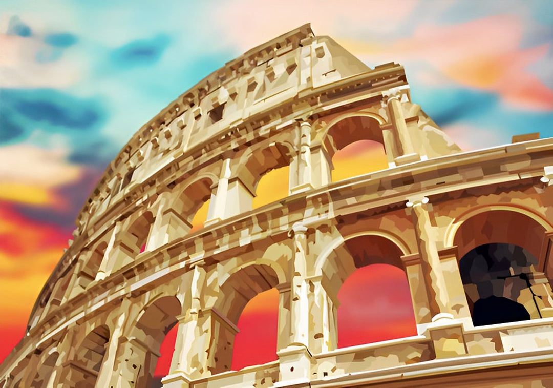 Gloedvolle Vergezicht van het Colosseum bij Zonsondergang Diamond Painting