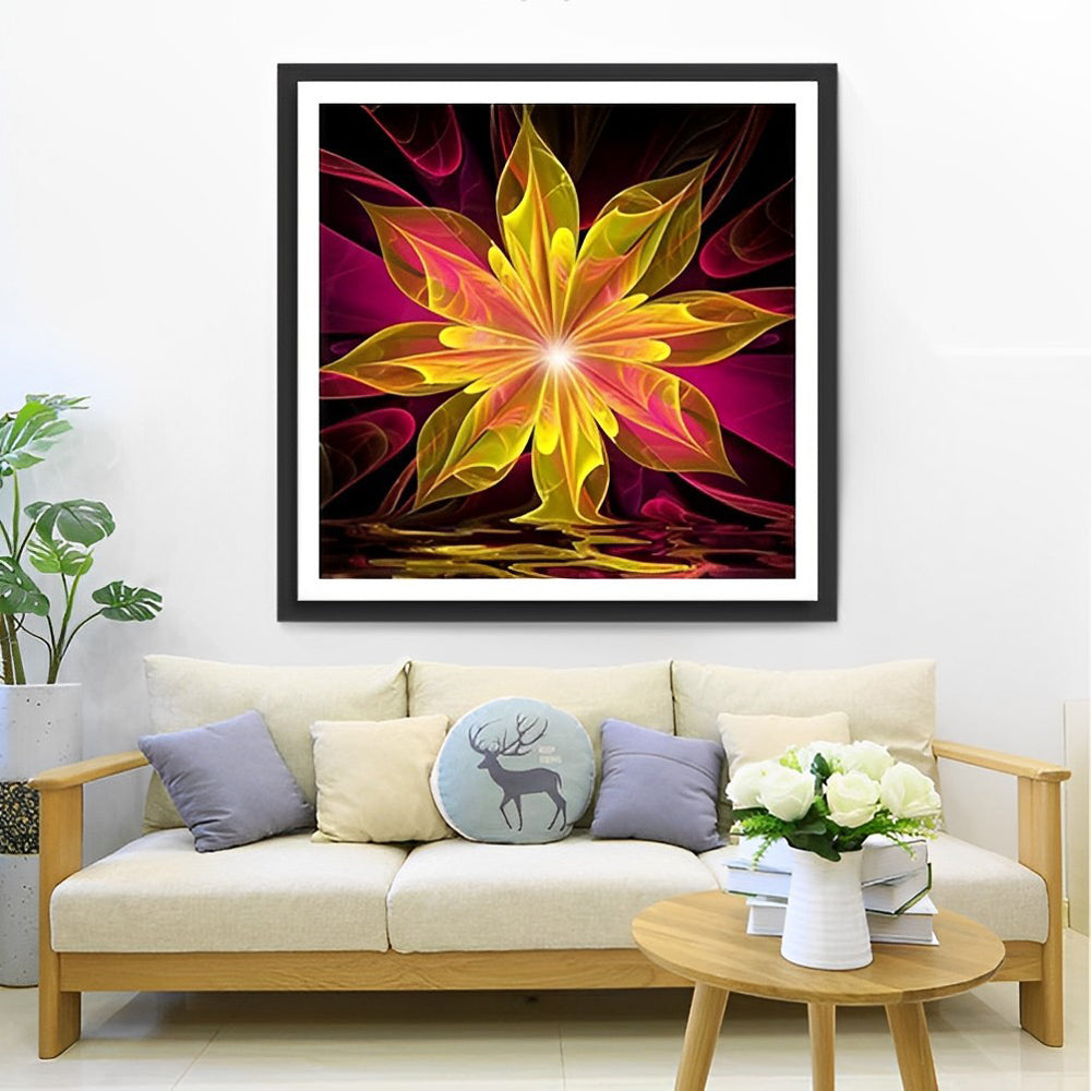 Glowende Geel-Rode Fractal Bloem Diamond Painting