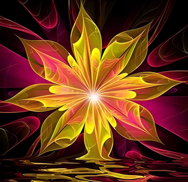 Glowende Geel-Rode Fractal Bloem Diamond Painting
