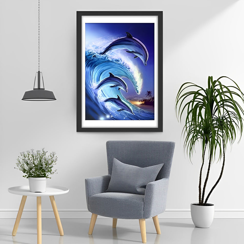 Golven en Dolfijnen Diamond Painting