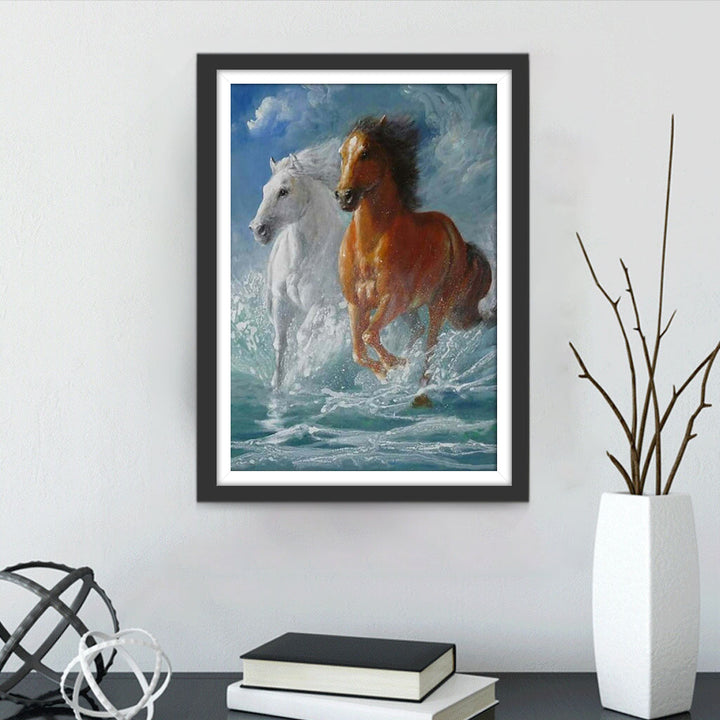 Golven en Rennende Paarden Diamond Painting