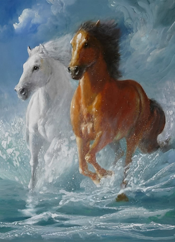 Golven en Rennende Paarden Diamond Painting