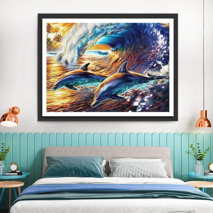 Golven en Twee Dolfijnen Diamond Painting