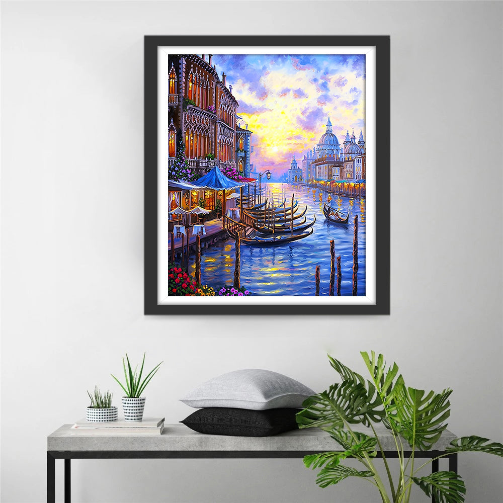 Gondols op het Kanaal bij Zonsondergang Diamond Painting