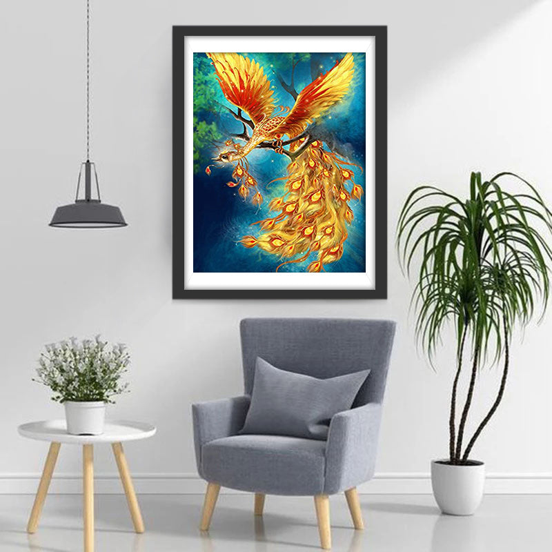 Gouden Feniks in het Bos Diamond Painting