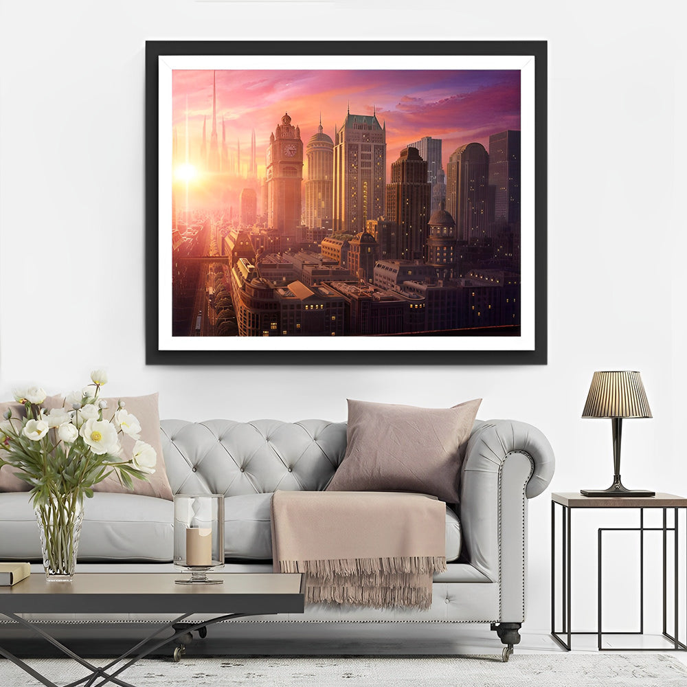 Gouden Gloed over het Stedelijk Panorama Diamond Painting