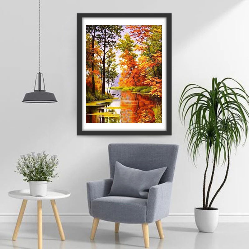 Gouden Herfstglorie aan het Water Diamond Painting